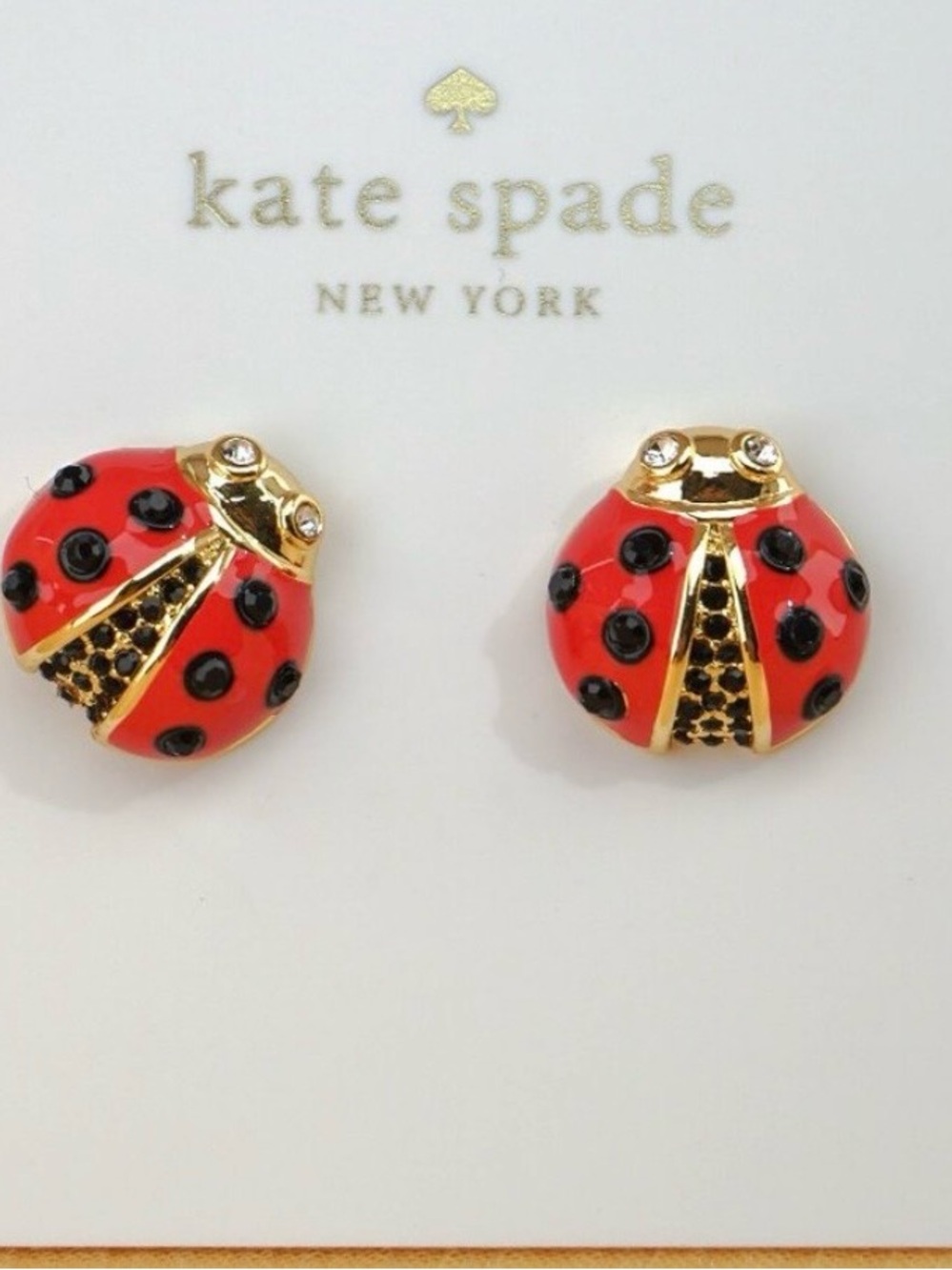 two pairs of  kate spade red and black ladybug stud earrings black flower 🌺